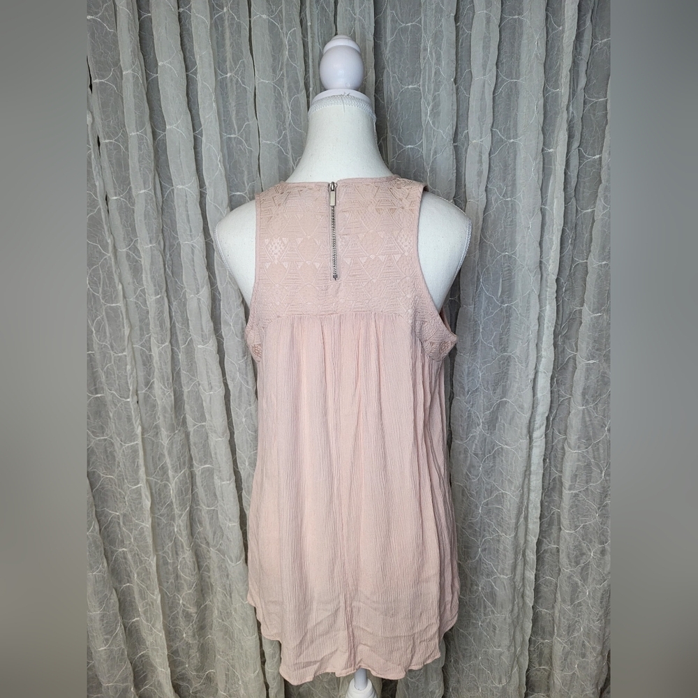 Mossimo Target Blush Pink Sleeveless High Low Top Silver Zipper Textured Boho M - Picture 5 of 7